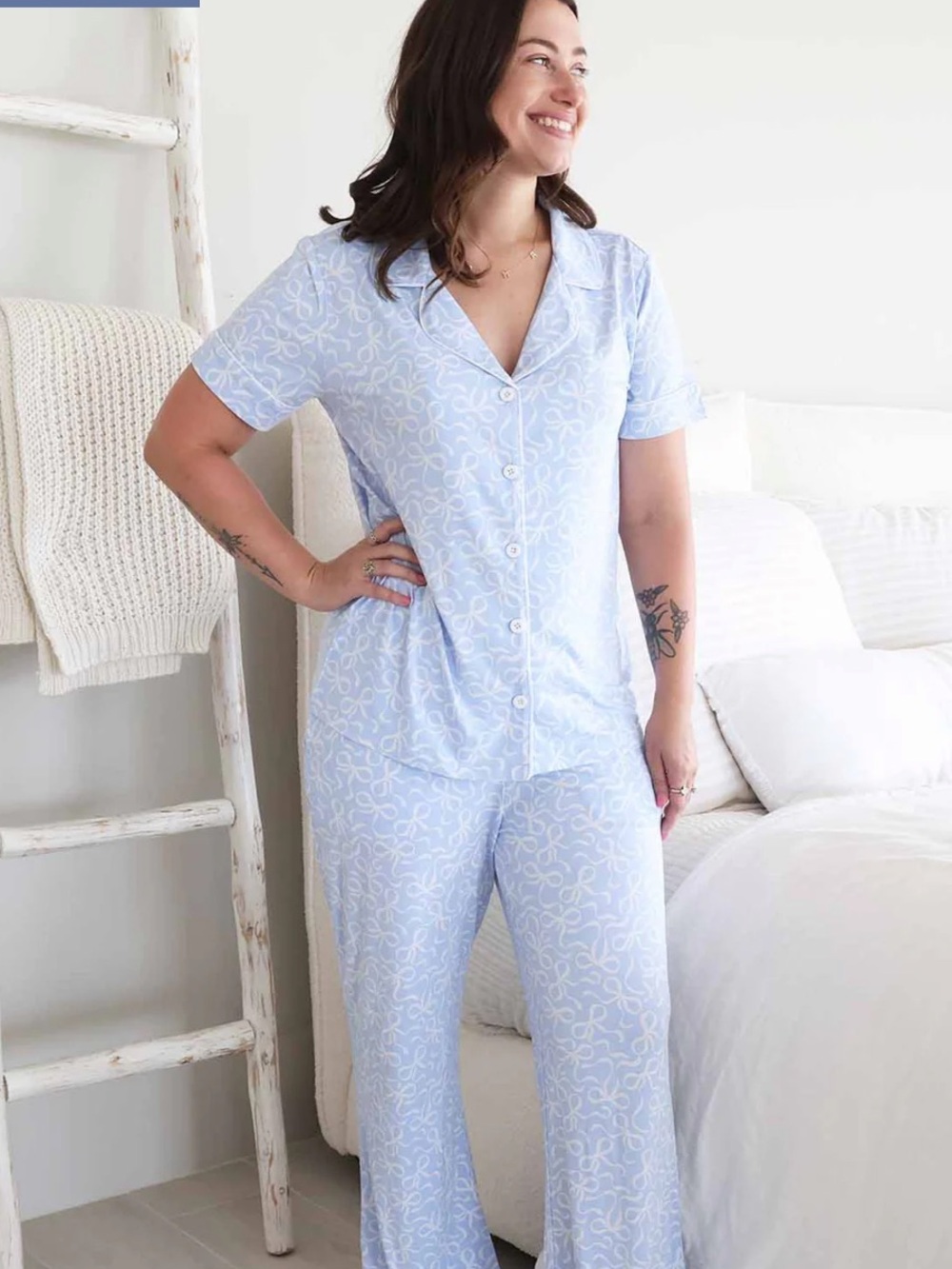 Women's Two Piece Flare Lounge Set | Blue-tiful Bows